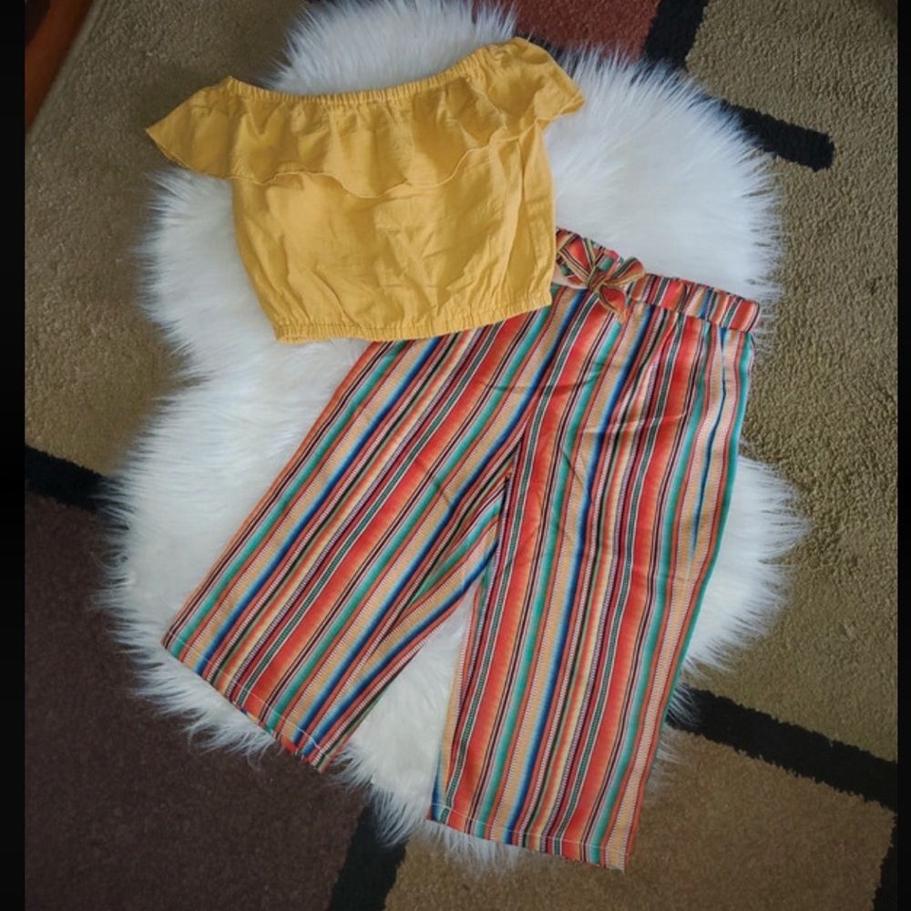 Girl’s boutique cropped ruffle palazzo pants matching set outfit size 5-6 EUC